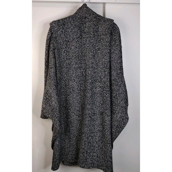 Vintage 80s Grey Black White Wool Swing Trapeze Coat Fox Fur Tail Trim Sz L OS - Picture 11 of 16